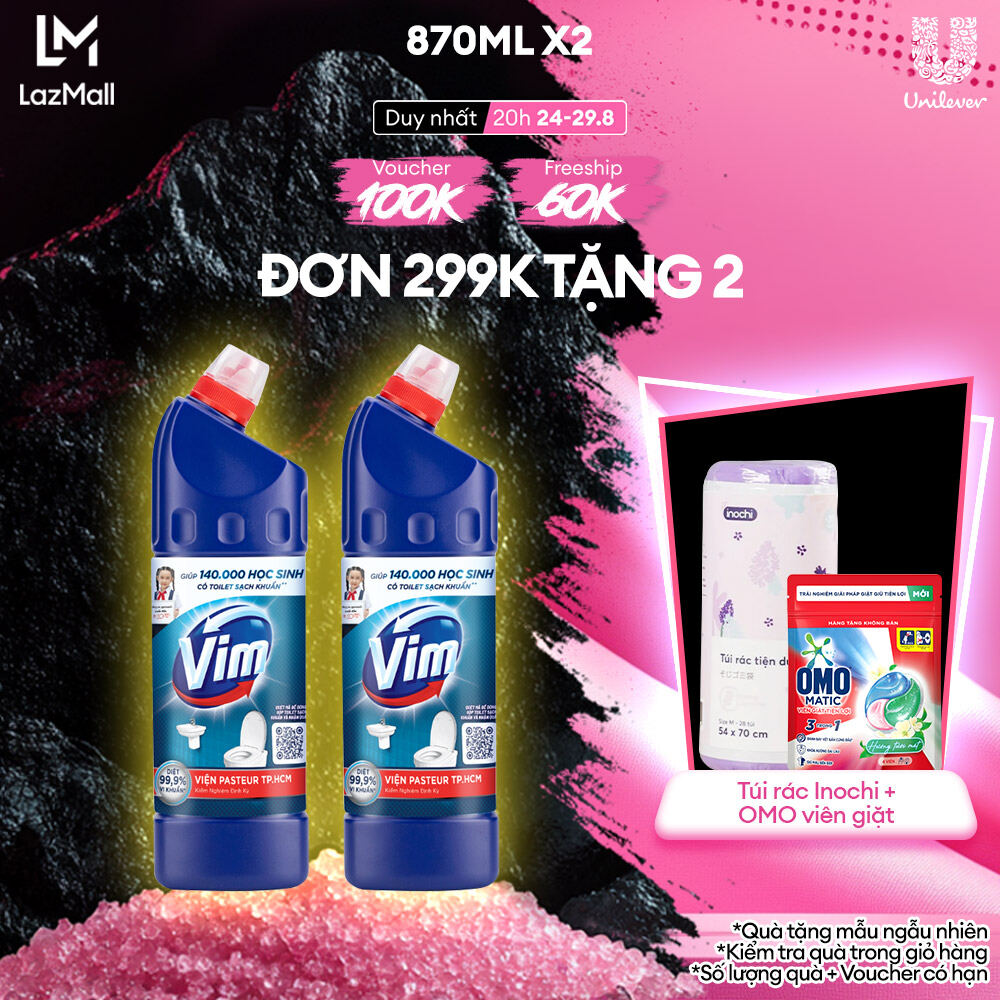 Combo 2 Nước tẩy bồn cầu VIM Diệt khuẩn Diệt 99,9% vi khuẩn 880ml