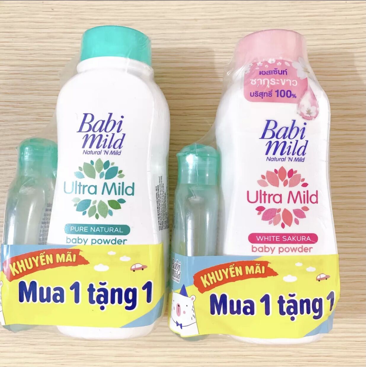 [Mua 1 tặng 1] Phấn Thơm Trẻ Em Babi Mild Pure Natural & White Sakura 180g Tặng 1 Sữa tắm Babi mild cùng loại 50ml
