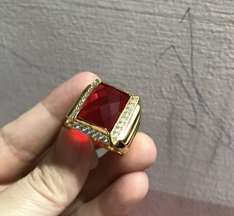Nhẫn nam mạ vàng 18k đính đá đỏ cực đẹp