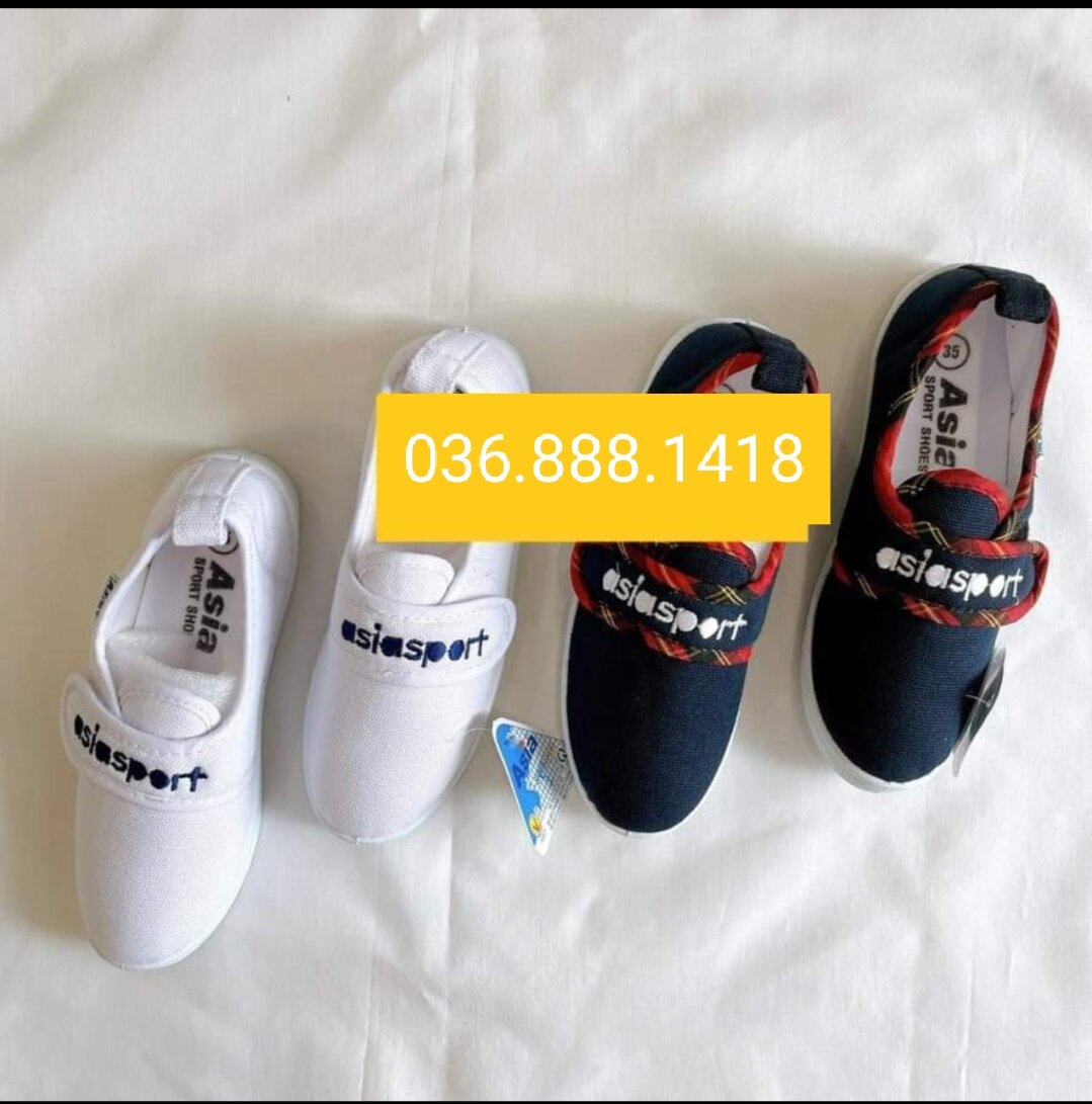 Giày thể dục thể thao trẻ em bé trai bé gái học sinh xé dán buộc dây Asia chất liệu vải canvas bata giá rẻ đủ size màu trắng đen sọc đỏ
