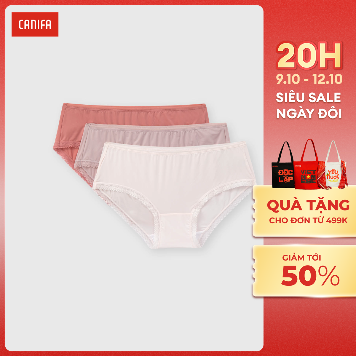[20H 9-12.10 VOUCHER TỚI 500K] Pack 3 quần lót nữ CANIFA 6US25A002