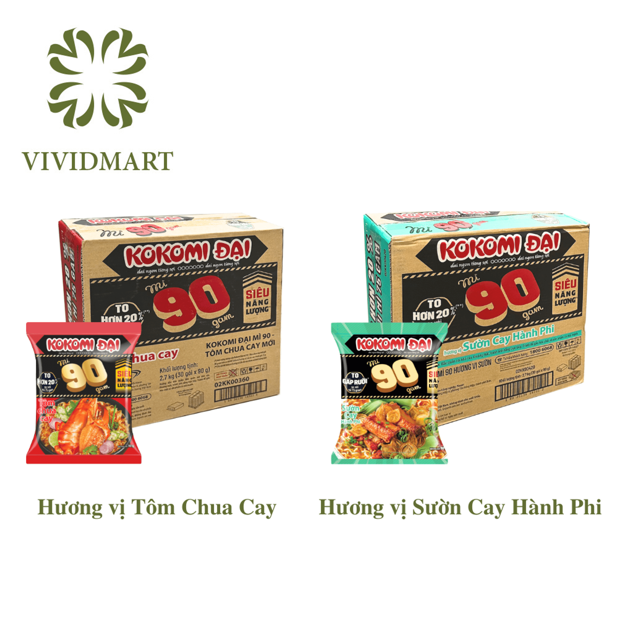 - masan - mì kokomi 90 gói 2 vị: sườn cay hành phi, tôm chua cay - mì ăn liền kokomi đại