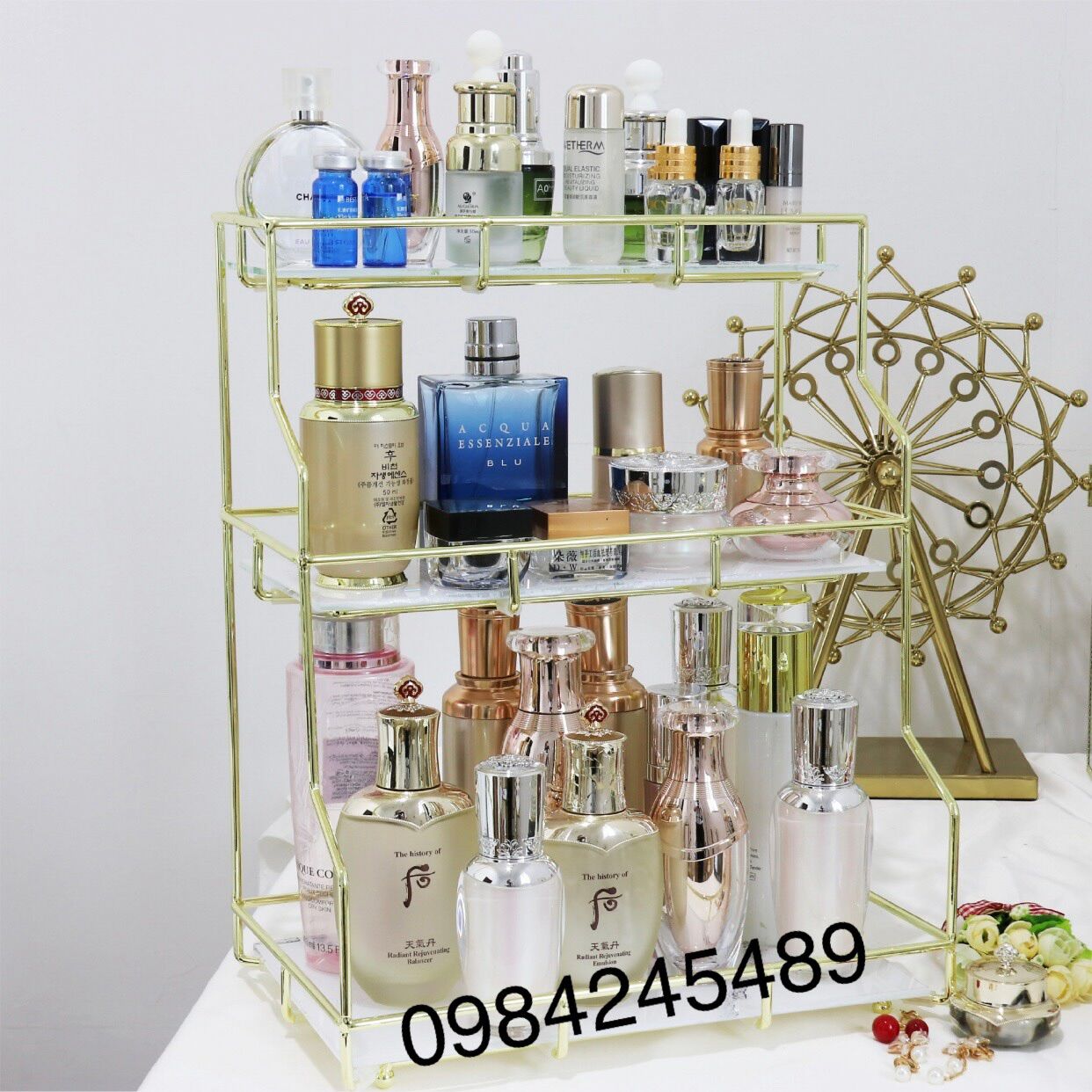 kệ mỹ phẩm gold 3 tầng