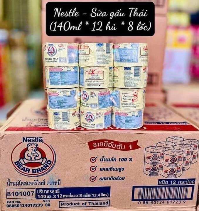 12 lon sữa gấu nestle.Thái Lan nội địa