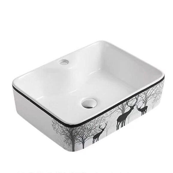 Lavabo treo tường chậu rửa mặt con hưu đen treo gắn tường  size 41x41cm bồn rửa có in hoa văn loại đ