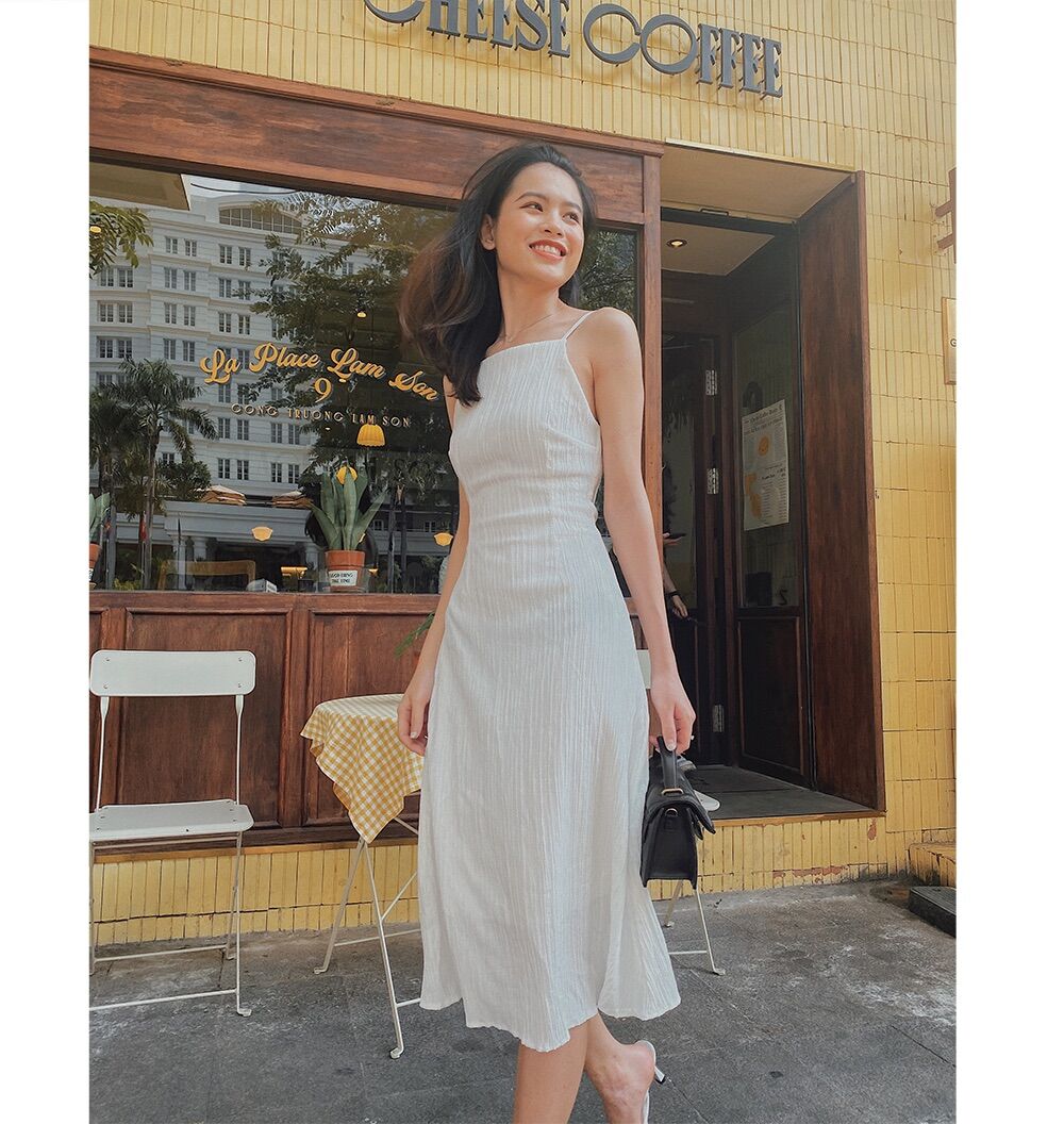 Đầm dự tiệc đen trắng hai dây quyến rũ dài REVERCLOTHINGS Kita Dress