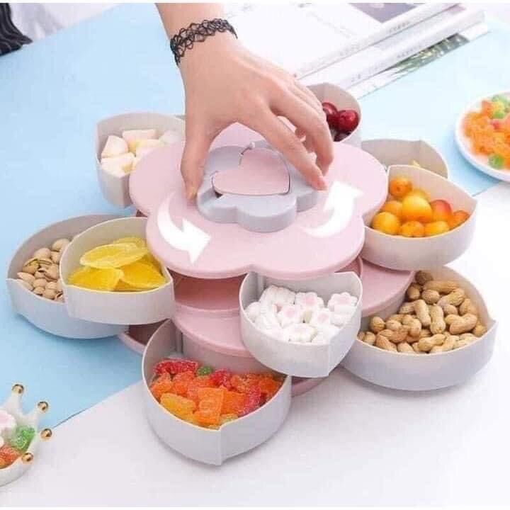 Khay mứt xoay loại 1 tầng và 2 tầng chất liệu lúa mạch có kệ để điện thoại