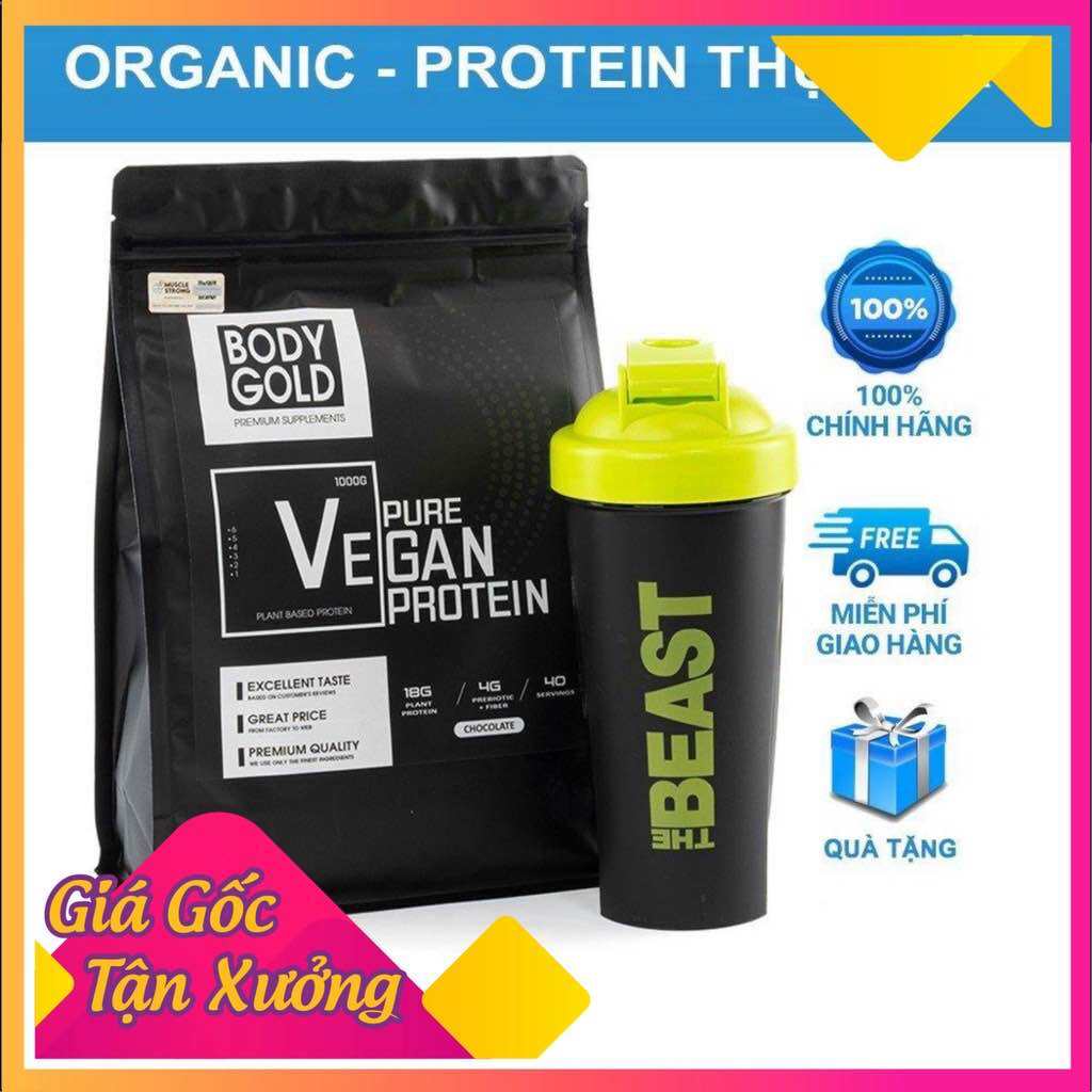 Protein Thực Vật- Sữa Tăng Cân - Tăng Cơ-  Pure Vegan Protein Body Gold Túi 1kg + Tăng Bình Lắc 700ml