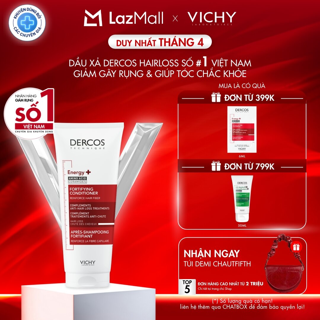 Dầu xả tăng cường dưỡng tóc chắc khoẻ, giảm gãy rụng Vichy Dercos Energisant 200ml