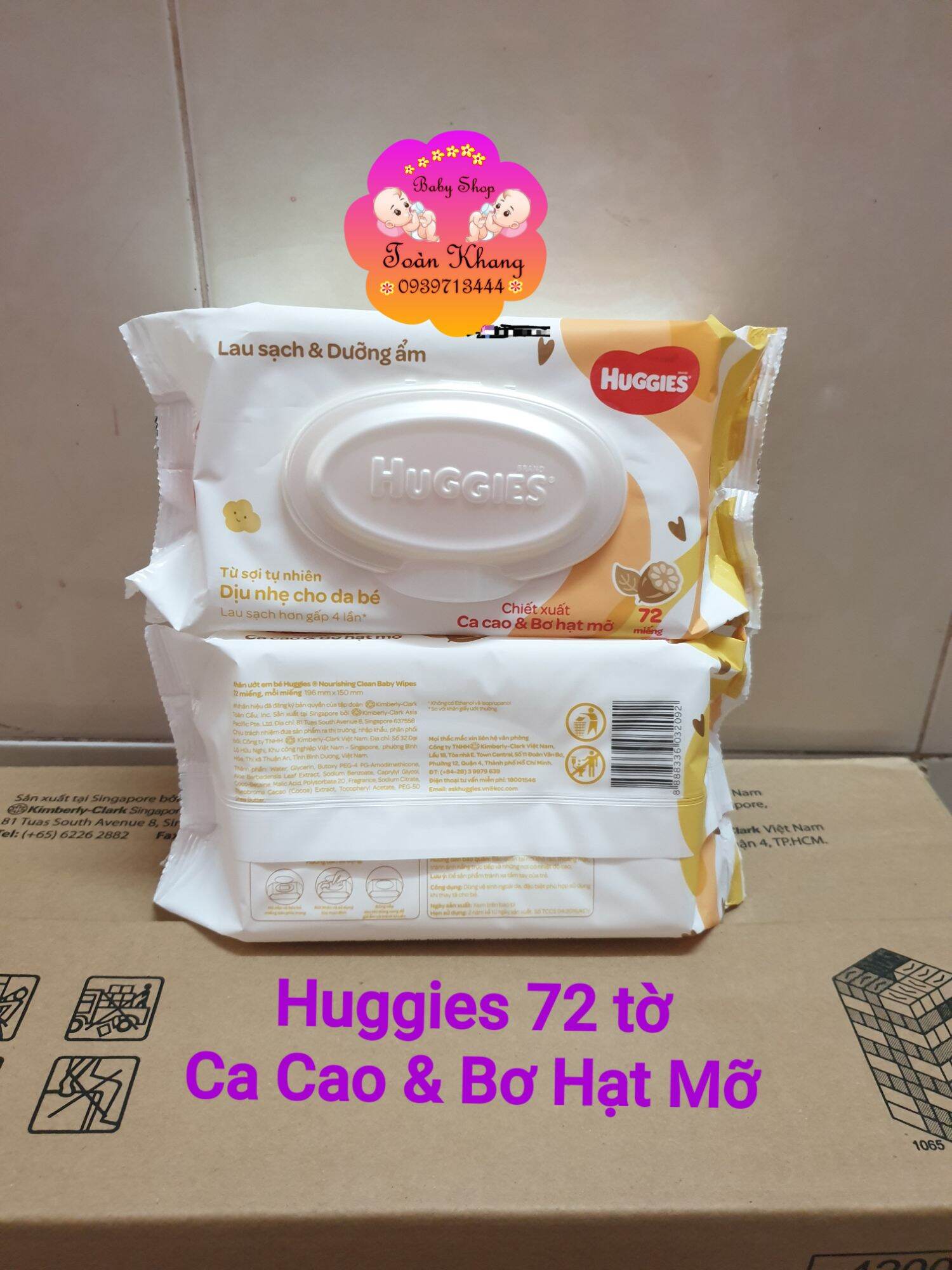 💥khăn ướt huggies 72 tờ hương ca cao & bơ hạt mỡ