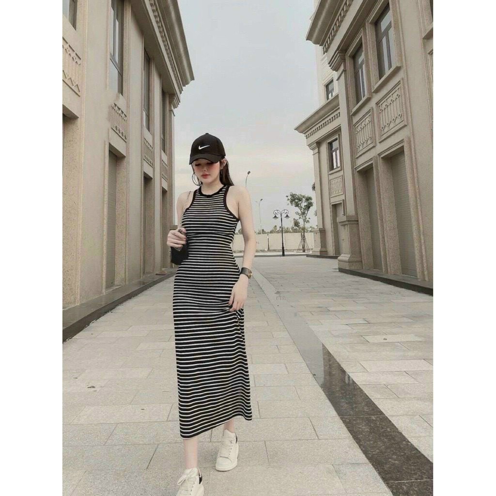 Đầm Ôm Body Ba Lỗ Sọc Ngang