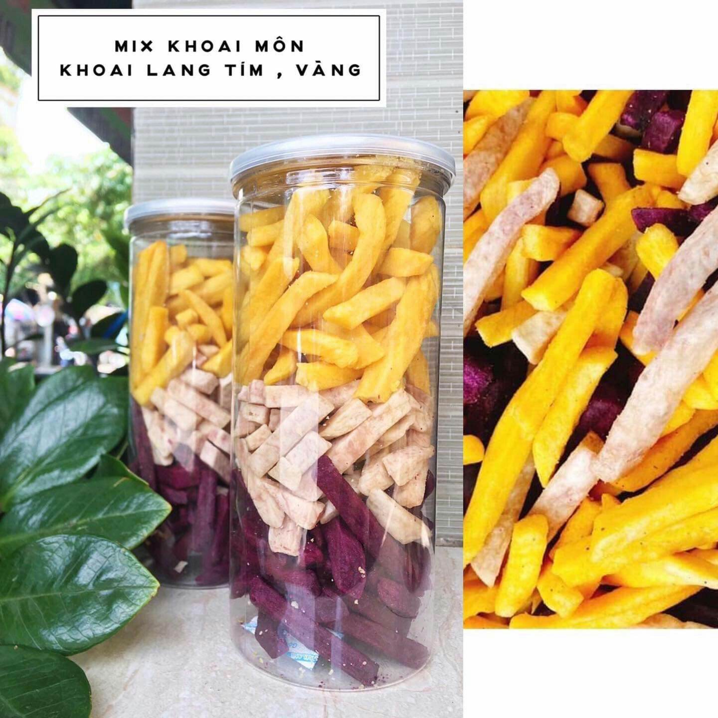 Khoai mix 3 vi sấy giòn 300g : khoai môn, khoai lang tím, khoai lang vàng