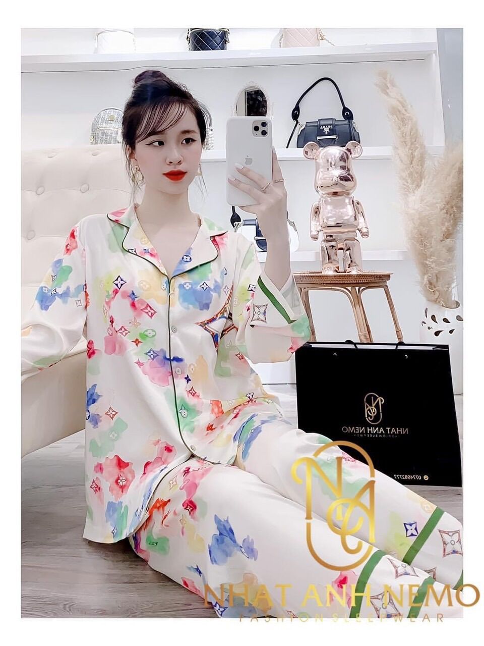 (Size 40-60kg) Bộ Lụa Thiết Kế Tay Dài Quần Dài