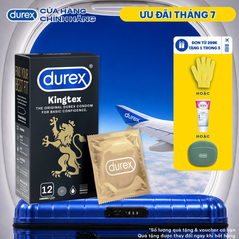 Bao cao su Durex Kingtex ôm sát, bôi trơn, size 49mm, hộp 12 bao