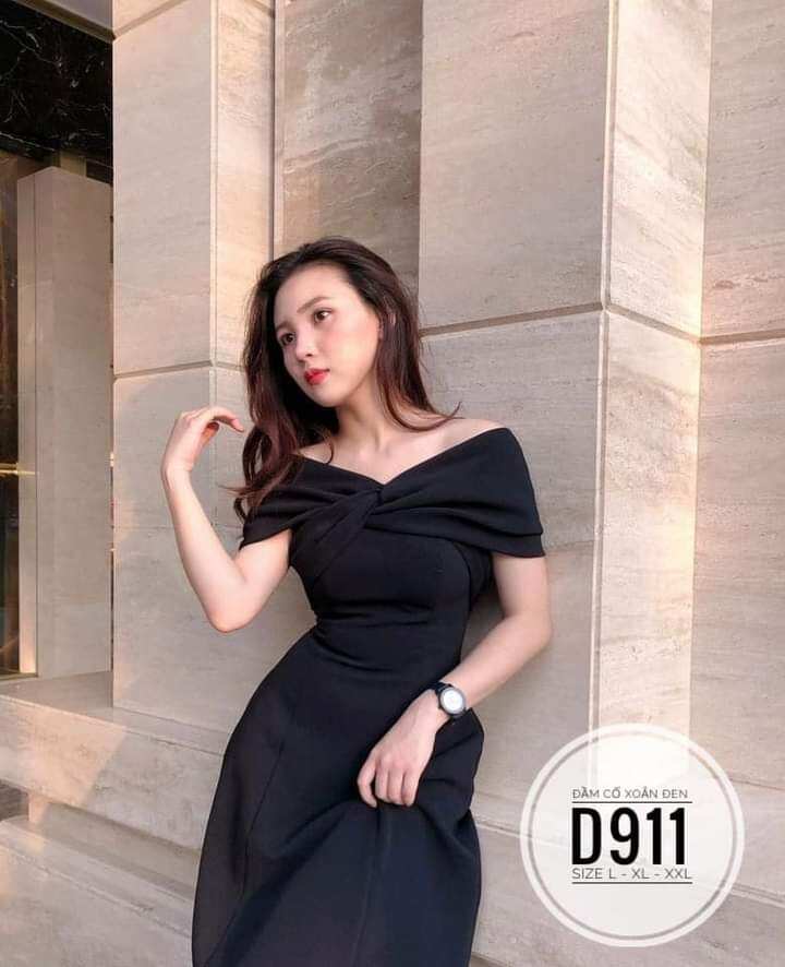 (Bigsize 60-90kg) Đầm Cổ Xoắn Đen