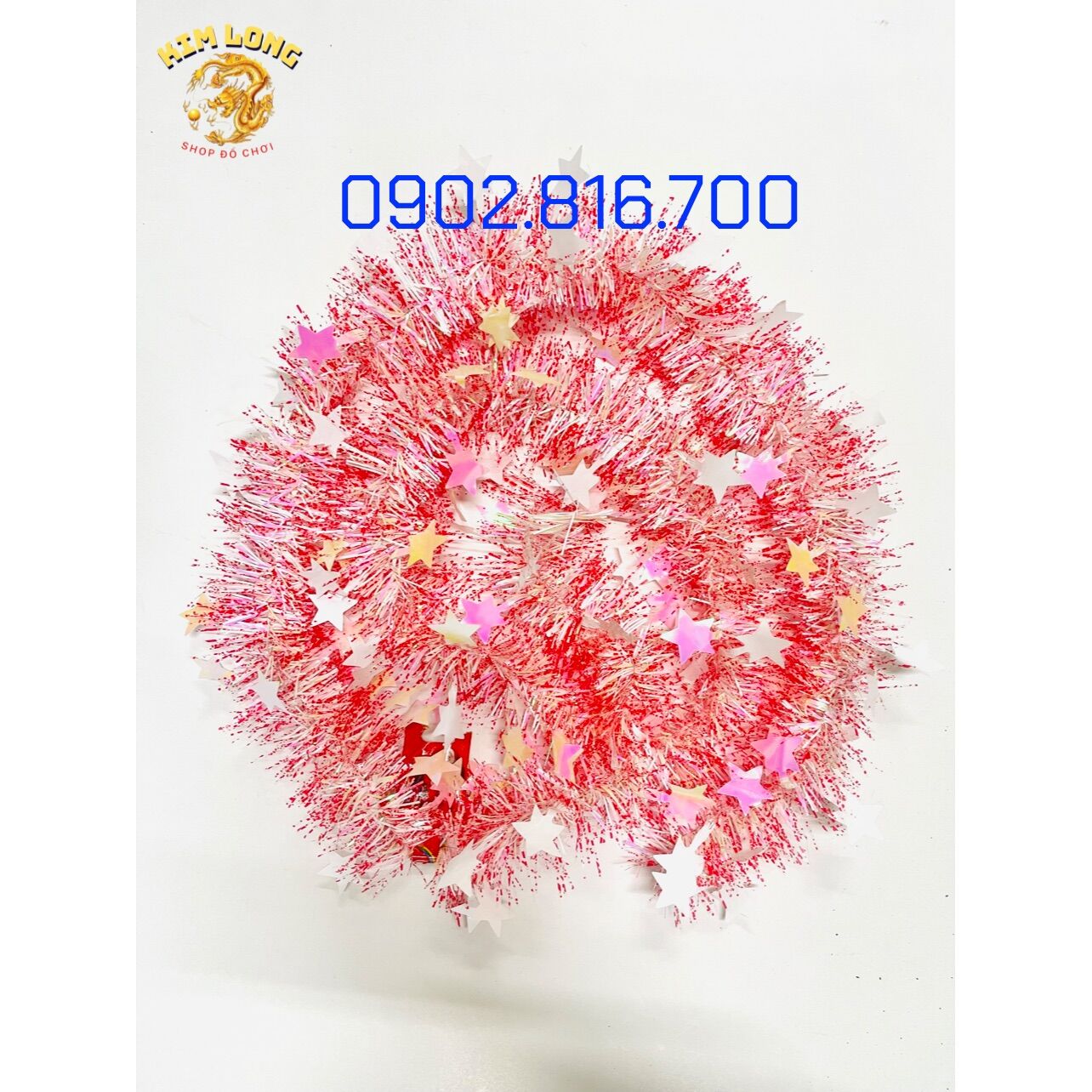 Dây kim tuyến xù hình ngôi sao màu ánh xà cừ dài 1m9 phụ kiện trang trí cây thông noel - giáng sinh - trang trí nhà cửa lễ tết