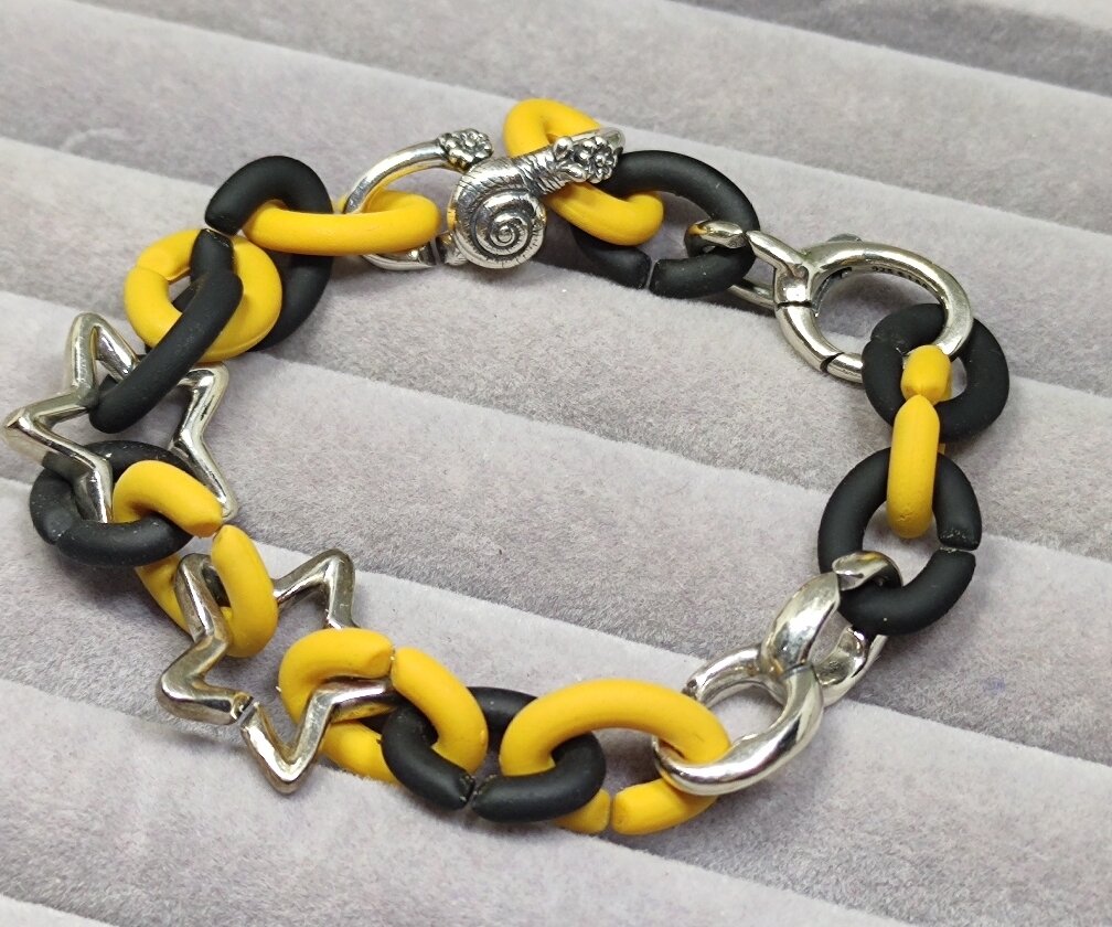 GauBee Charm bạc 925 link cao su, link bạc 925
