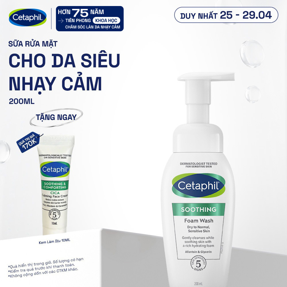 Sữa rửa mặt dạng bọt siêu mềm mịn giúp làm dịu tức thì  cấp ẩm tối ưu cho da nhạy cảm CETAPHIL SOOTHING FOAM WASH 200ML
