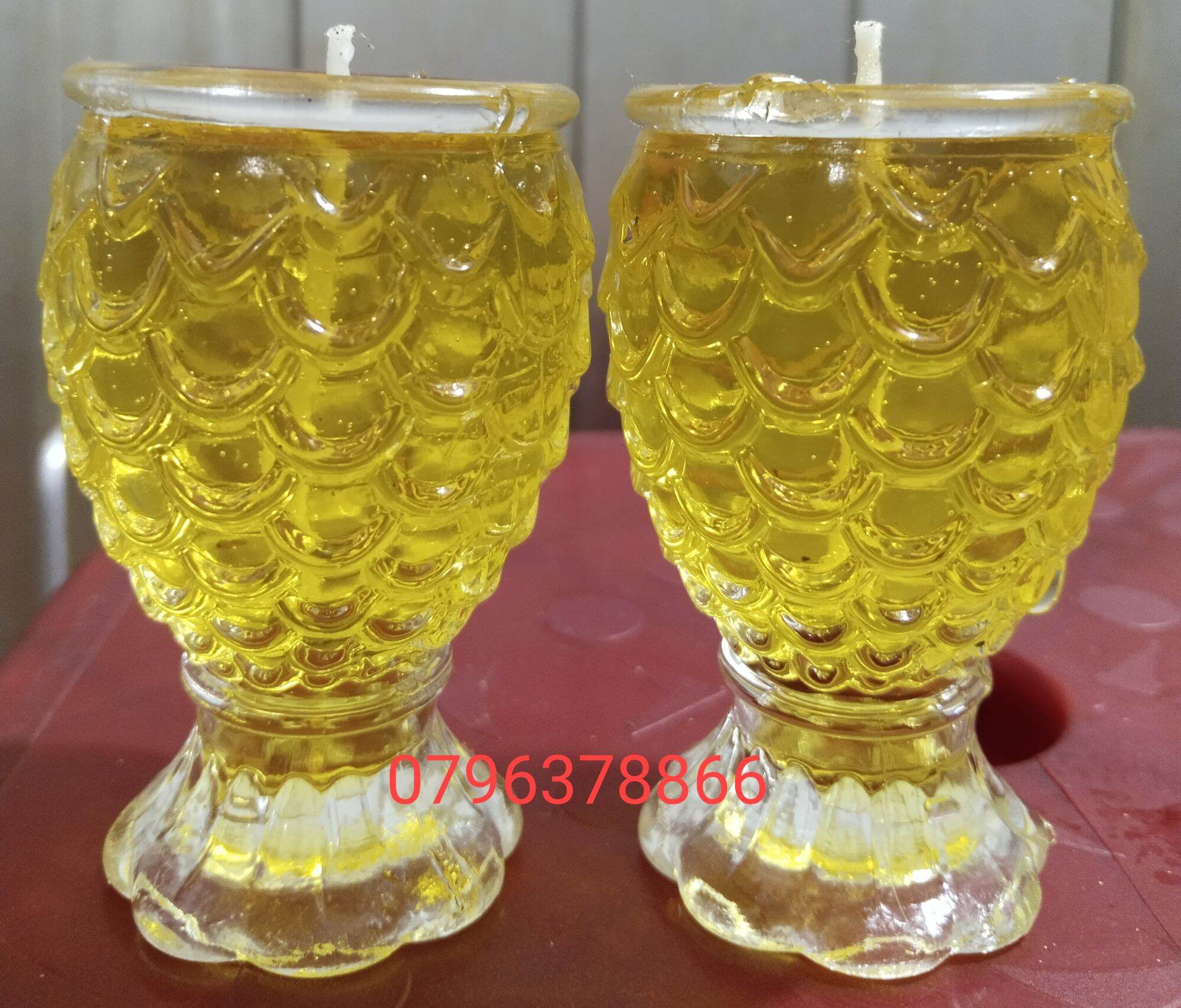 Đèn cầy ly thủy tinh hình đuôi cá.