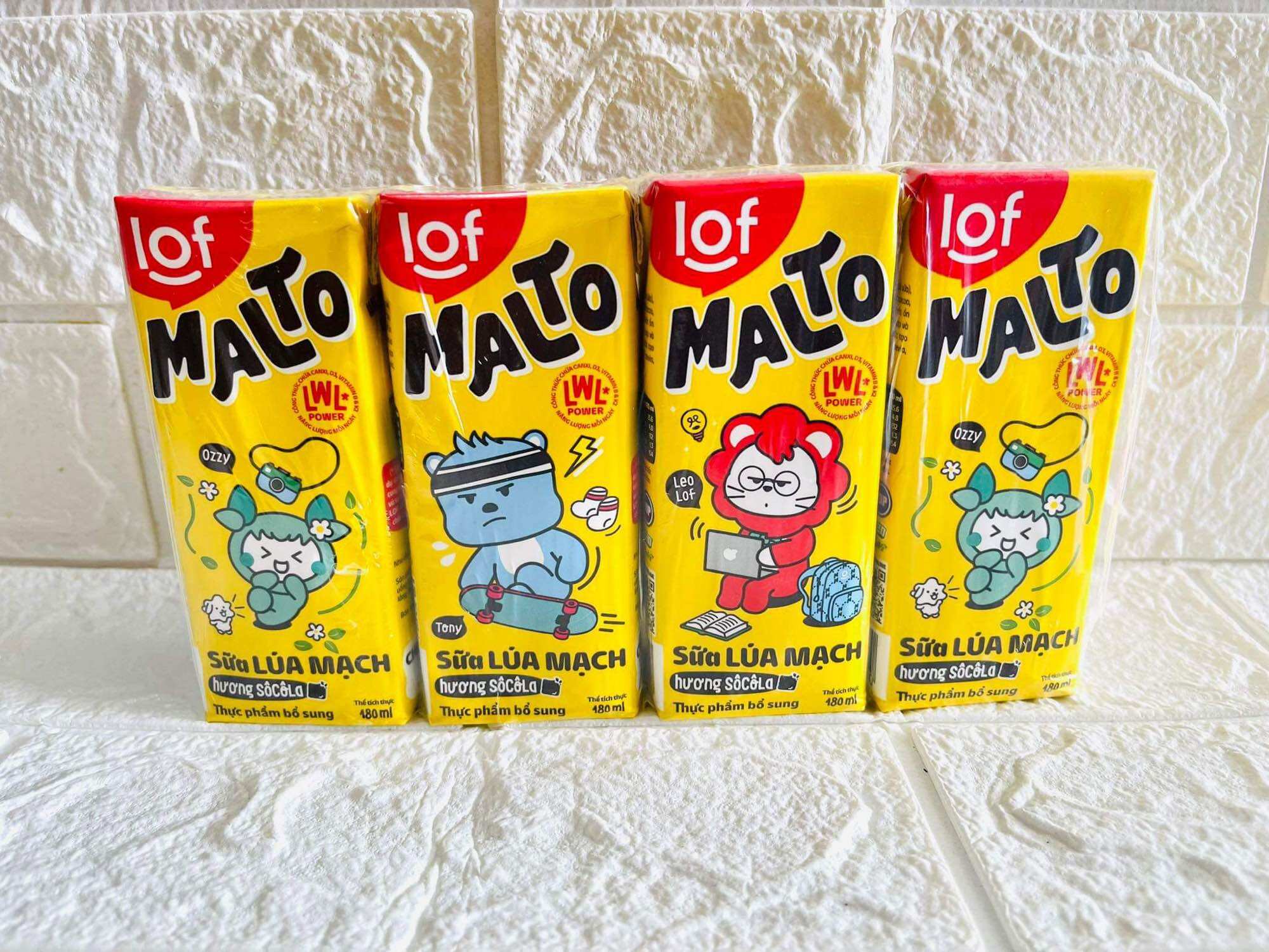Lốc 4 hộp sữa lúa mạch malto hương 180ml nhiều vị