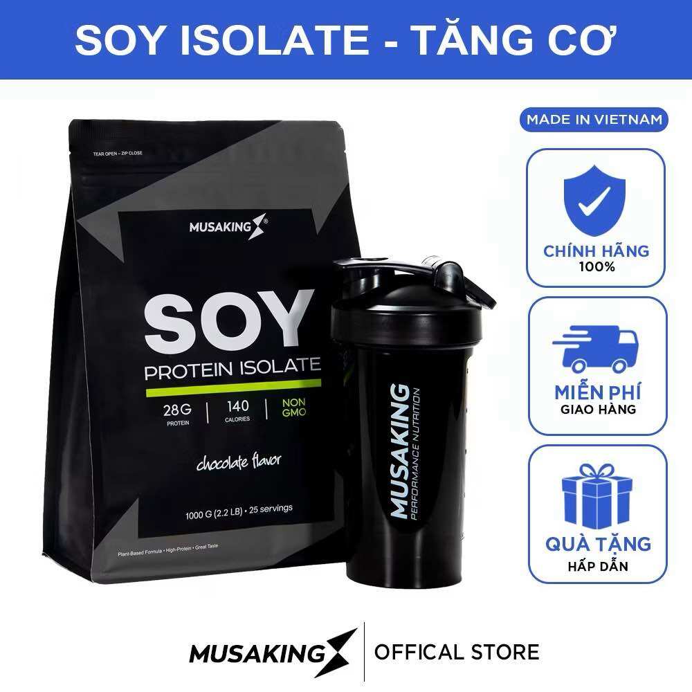 Bột Soy Protein Isolate Musaking túi 1kg - Tăng Cơ Tăng Cân + Tặng bình lắc Shaker 600ml