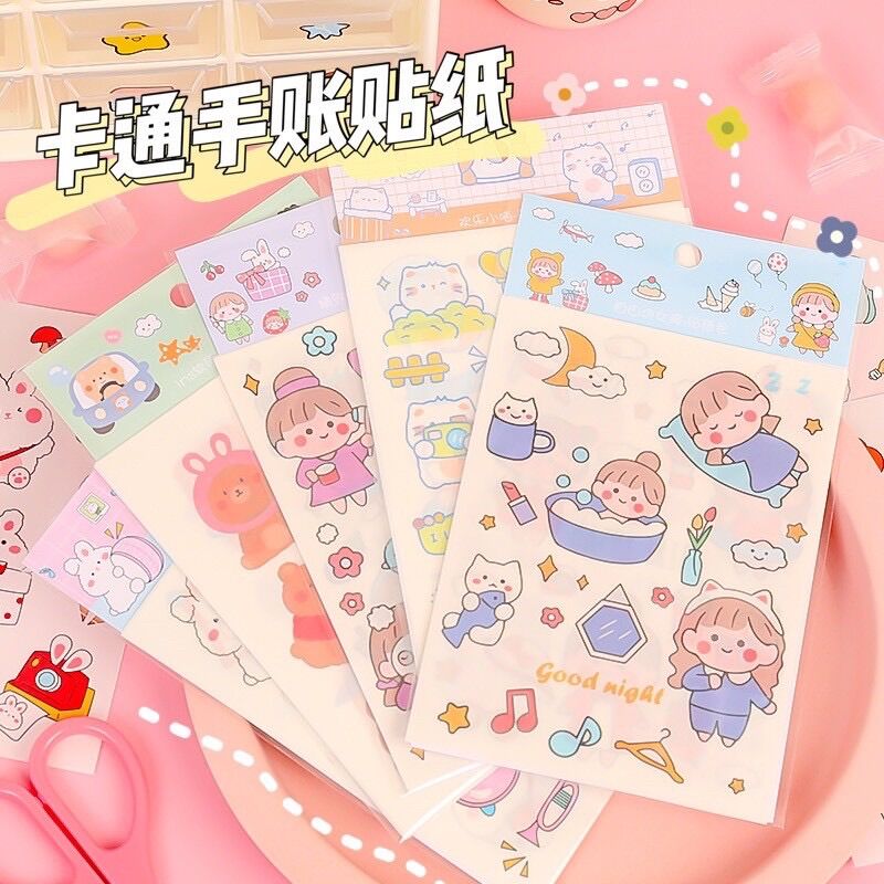 Set 4 tấm sticker hoạt hình phong cách Nhật Bản dễ thương