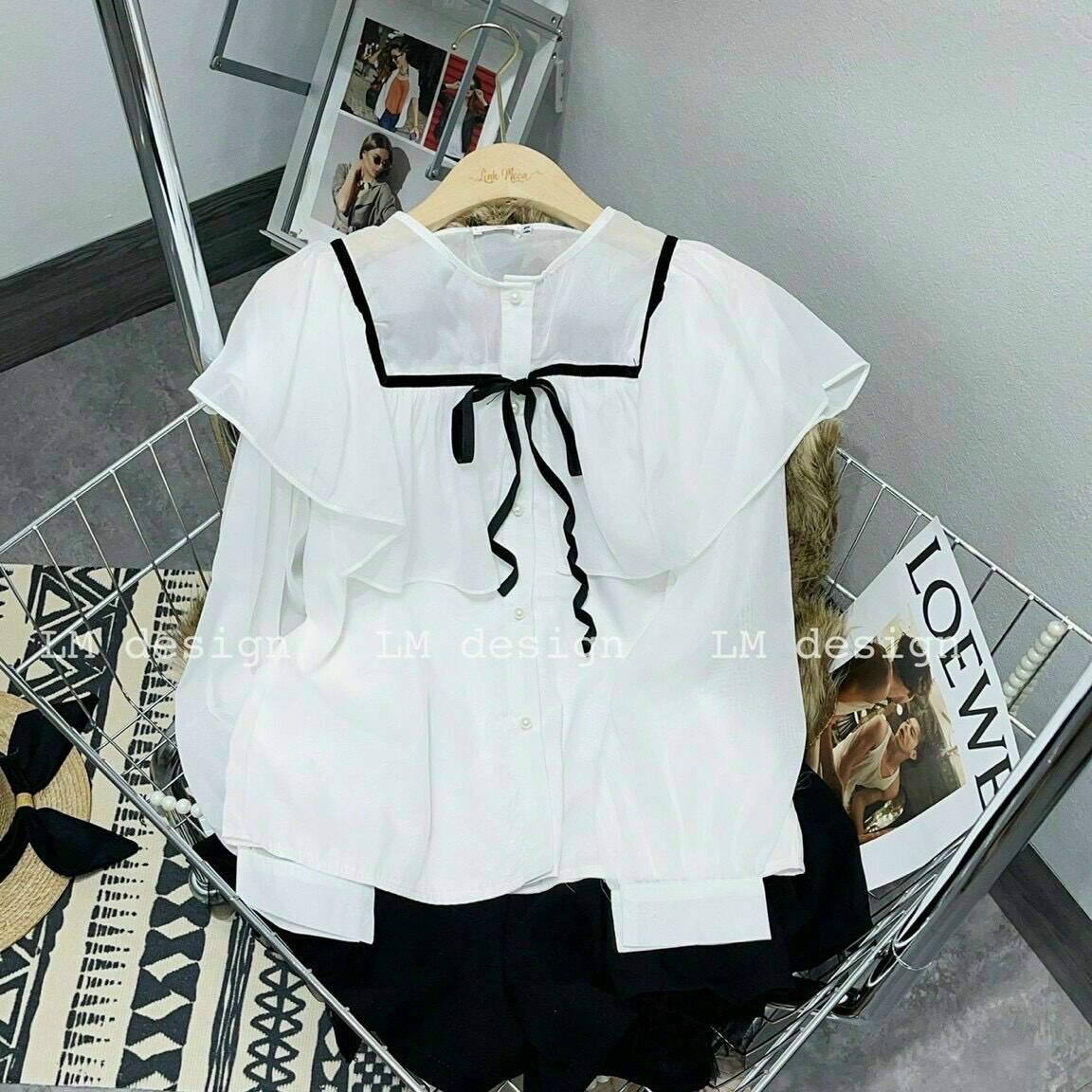 Áo sơ mi voan bèo tiểu thư công chúa viền