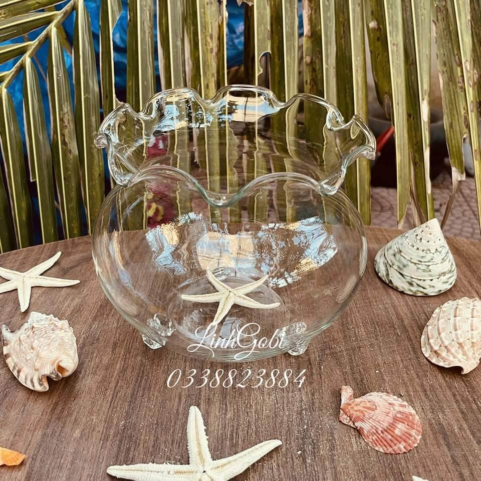 Bể cá thủy tinh CÓ CHÂN mini để bàn miệng răng cưa cỡ 21 cm
