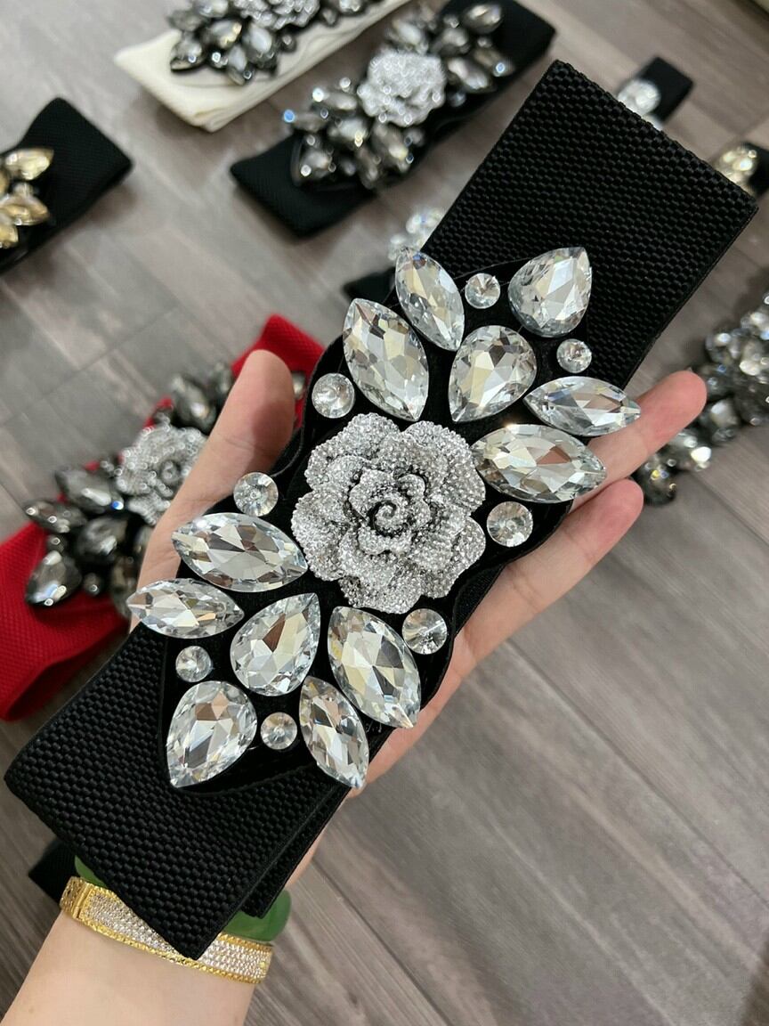 đai váy nịt đầm belt đính đá bản to nhỏ