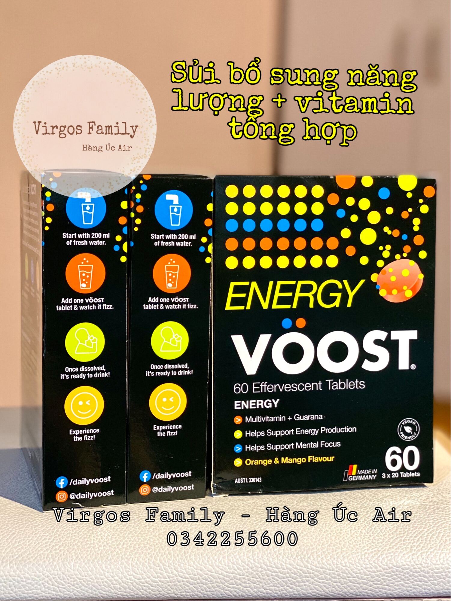 Sủi bổ sung năng lượng & vitamin tổng hợp Voost Energy 3x20 viên