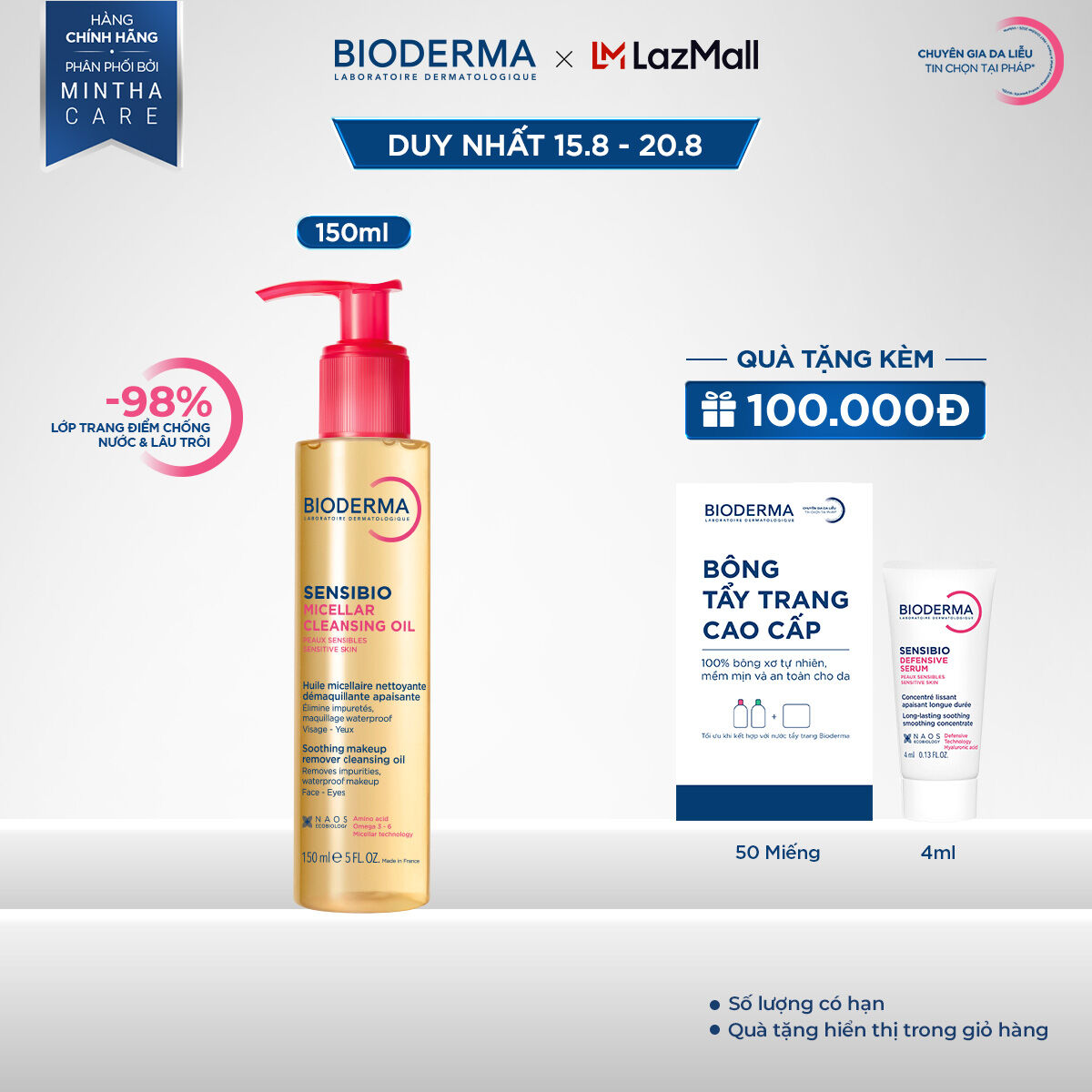 Dầu tẩy trang  làm sạch Bioderma Sensibio Micellar cleansing oil - 150ml
