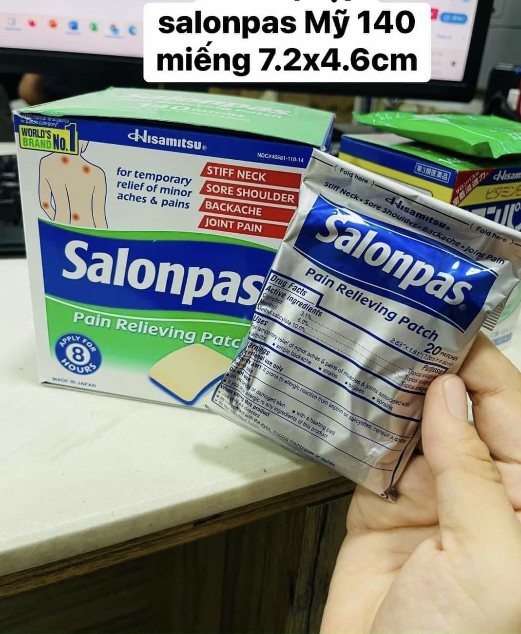Miếng dán salonpas mỹ - hộp 140 miếng date 2025