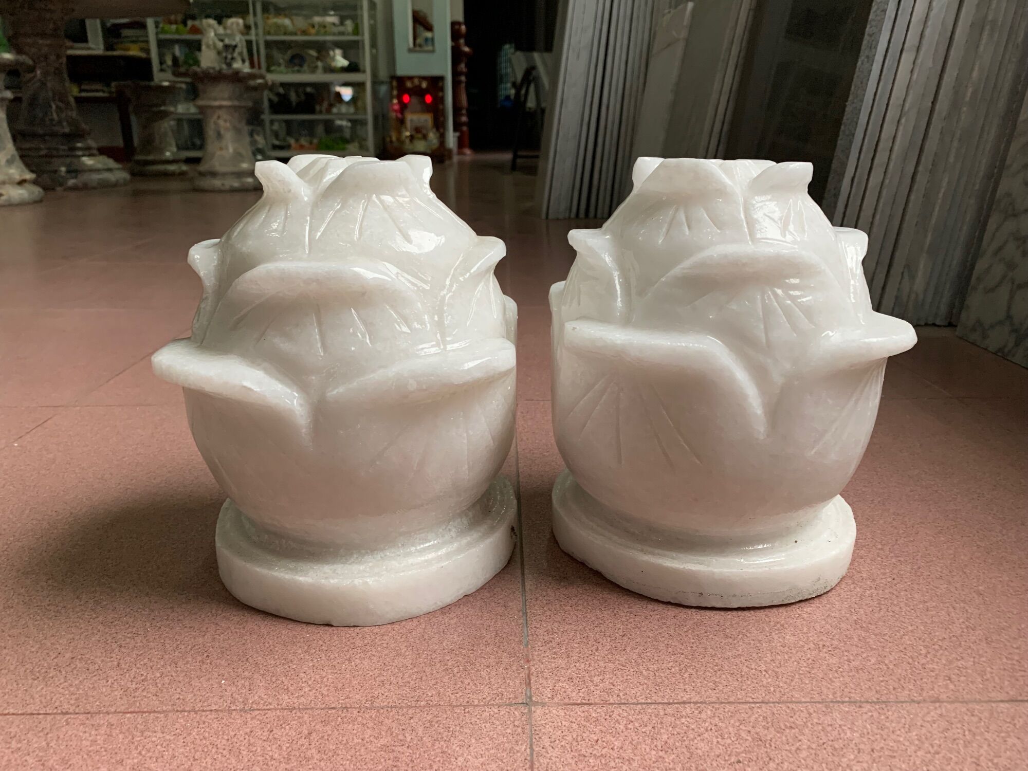 Cặp búp sen đá cẩm thạch trắng - cao 22cm