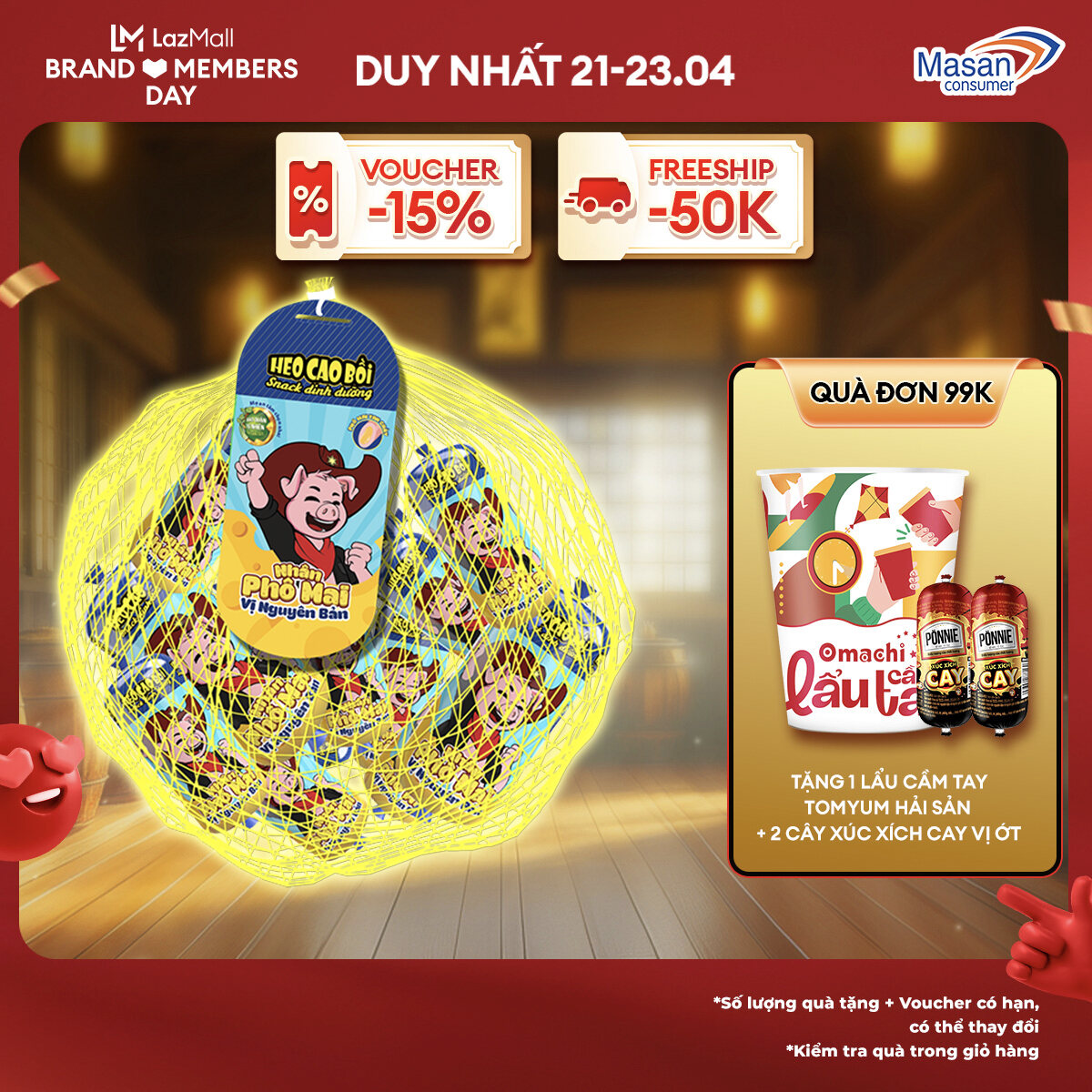 [15-17.4 Voucher 18% CHO ĐƠN TỪ 199k]Túi Xúc Xích Tiệt Trùng Heo Cao Bồi Nhân Phô Mai Túi X 15Cây X 32Gr