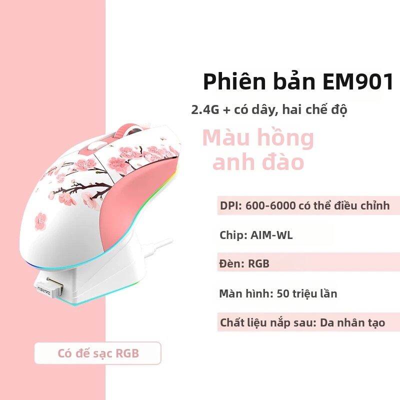 Chuột Gaming Không Dây EM901 2 Chế Độ Thiết Kế Nhẹ 85g Dock Sạc RGB