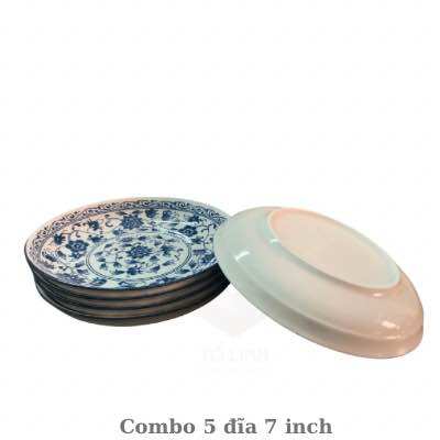 Combo 5 đĩa gốm sứ hoa văn cao cấp 15.5cm và 18cm, dĩa gốm sứ cáo cấp hoạ tiết hoa Cute