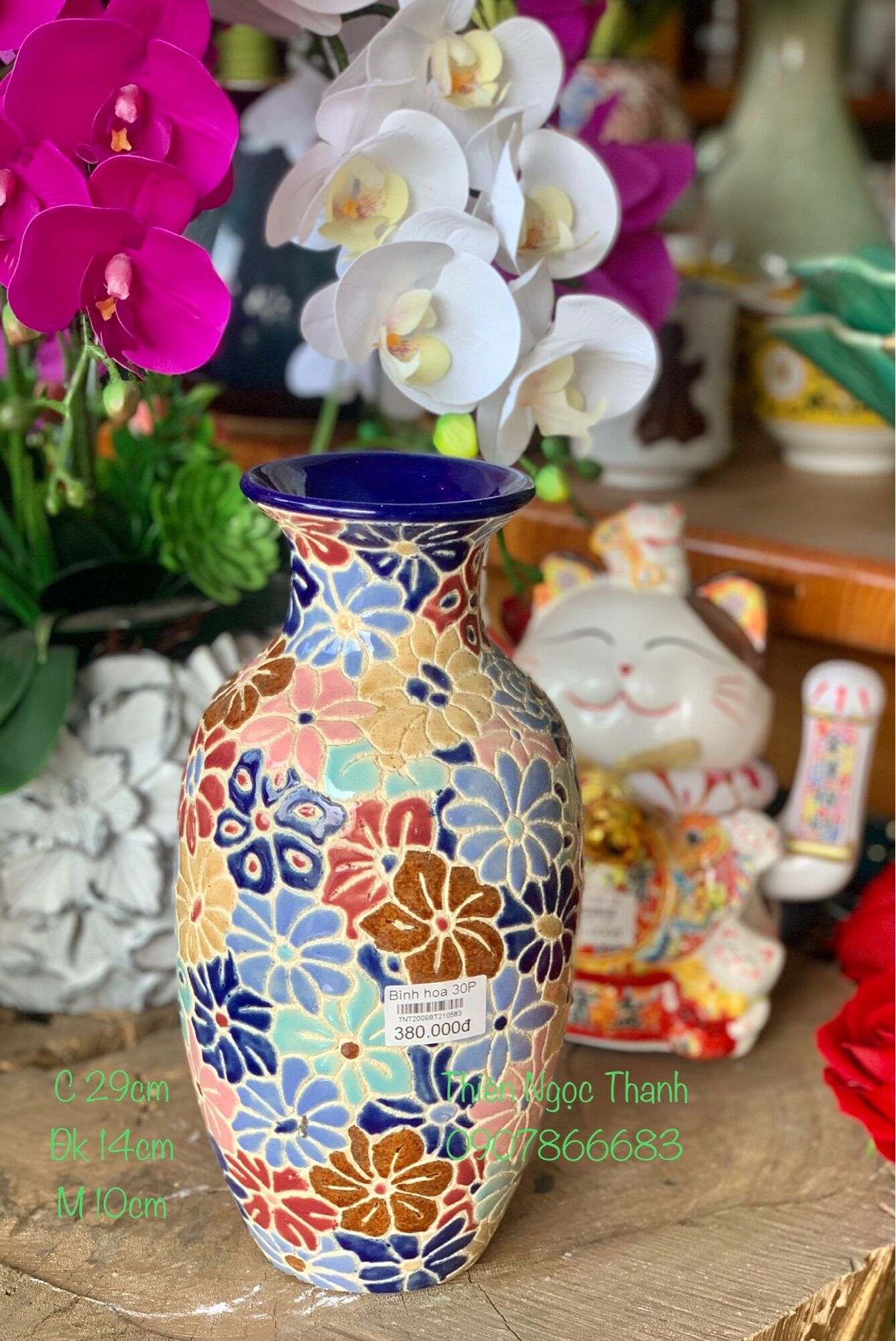 Bình hoa Vạn Lộc Hoa 29cm- Gốm Sứ Thủ Công Mỹ Nghệ Trang Trí