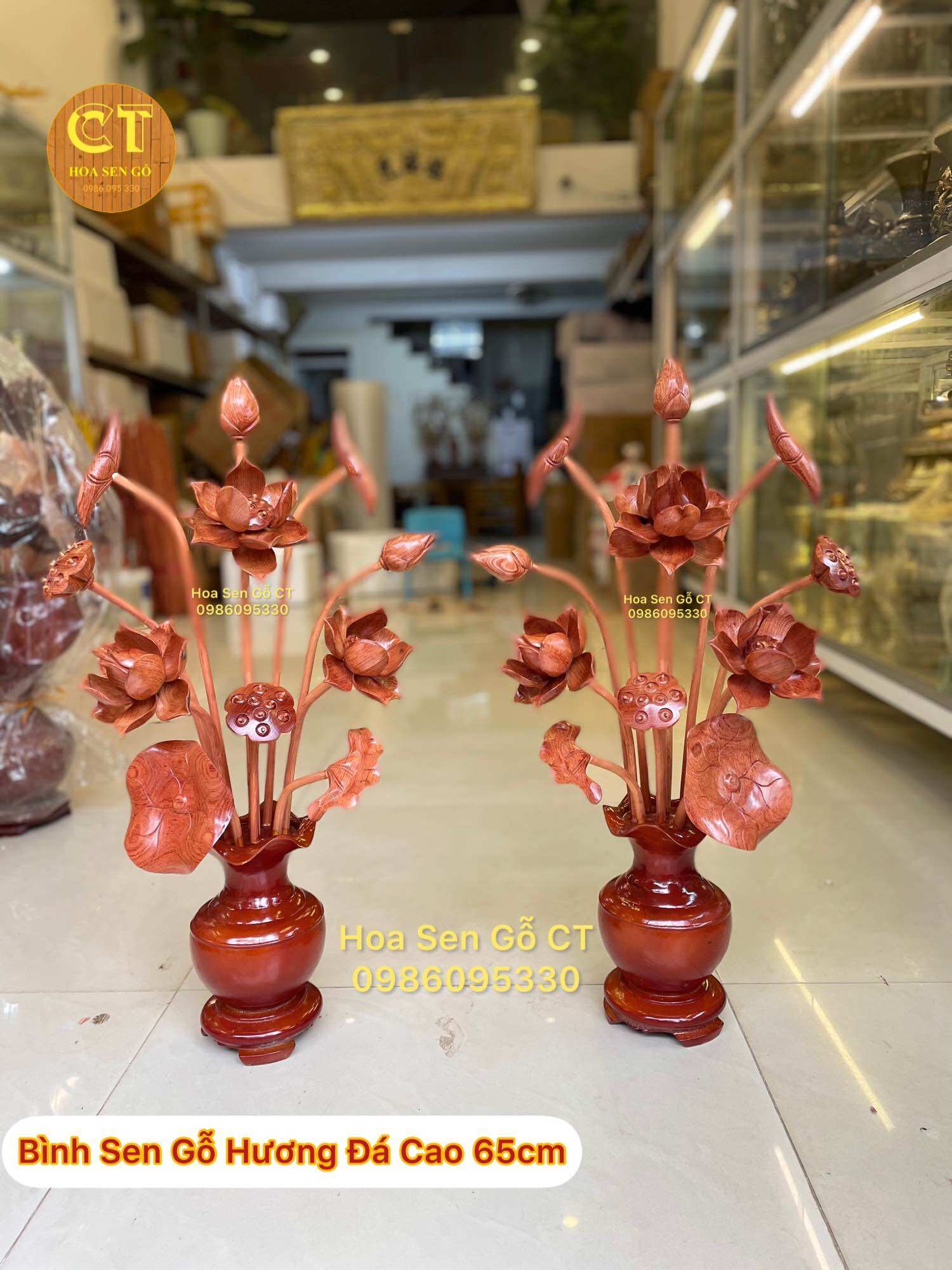 Bình Sen Gỗ Hương Đá Cao 65cm