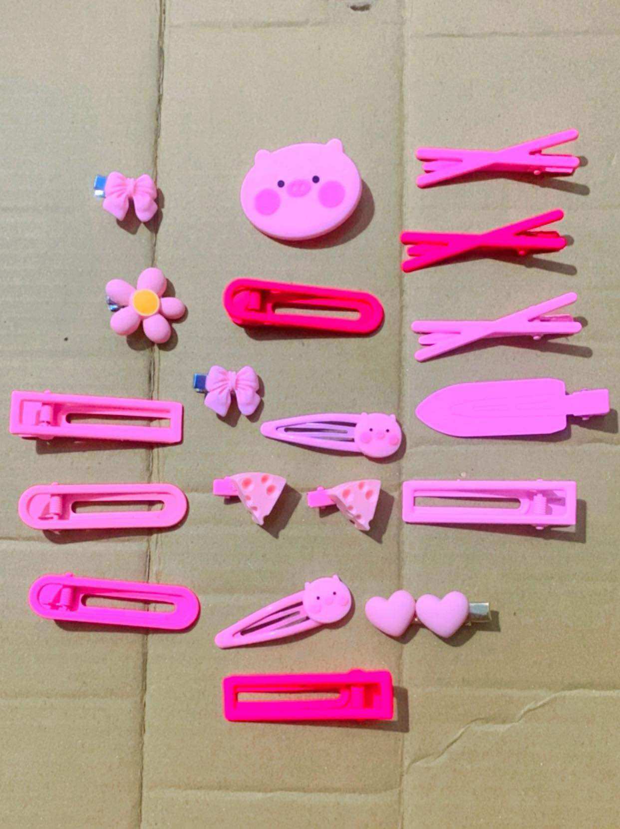 TD55 Set 19 món kẹp tóc tone hồng cute 