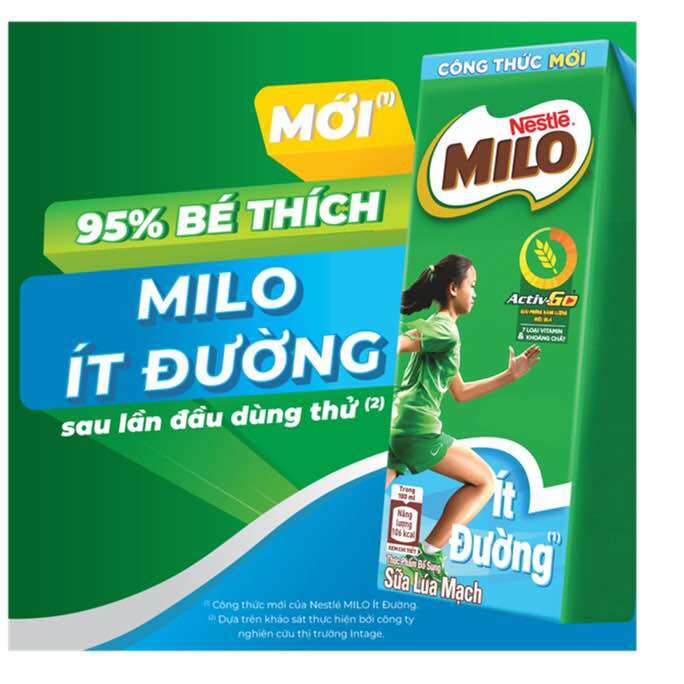 Thùng 48 hộp milo ít đường 180ml [Date mới]