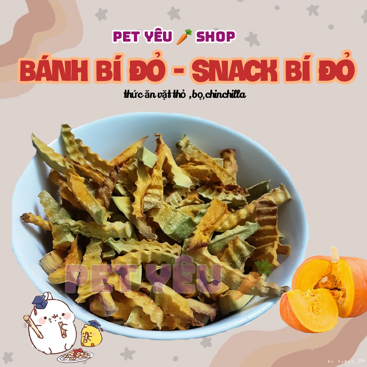 Bánh bí đỏ -snack bí đỏ thức ăn vât thỏ bọ.hamster chinchilla