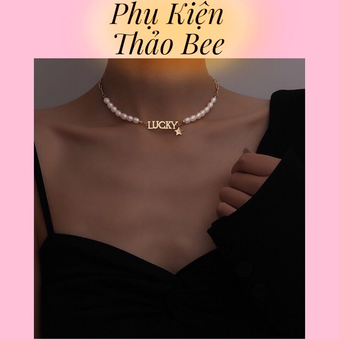 Vòng cổ chocker kết hạt trắng xinh xắn phong cách cổ điển