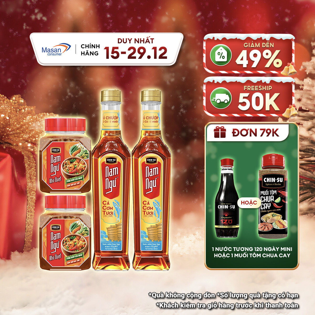   15.12-29.12 Voucher 18% CHO ĐƠN TỪ 199K  Combo 2 Kho Quẹt Nam Ngư Tôm Khô Cà Mau Tóp Mỡ Ba Chỉ 200gr + 2 Nước mắm Nam Ngư Cá Cơm Tươi chai thủy tinh 500ml 