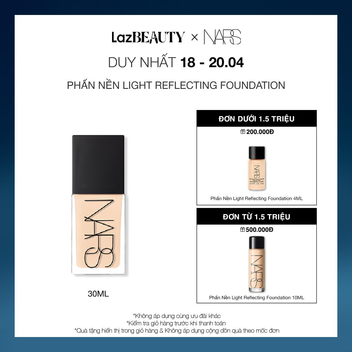 [18-20.04 | QUÀ TẶNG ĐẾN 500K] Phấn nền dạng lỏng NARS Light Reflecting Foundation 30ml