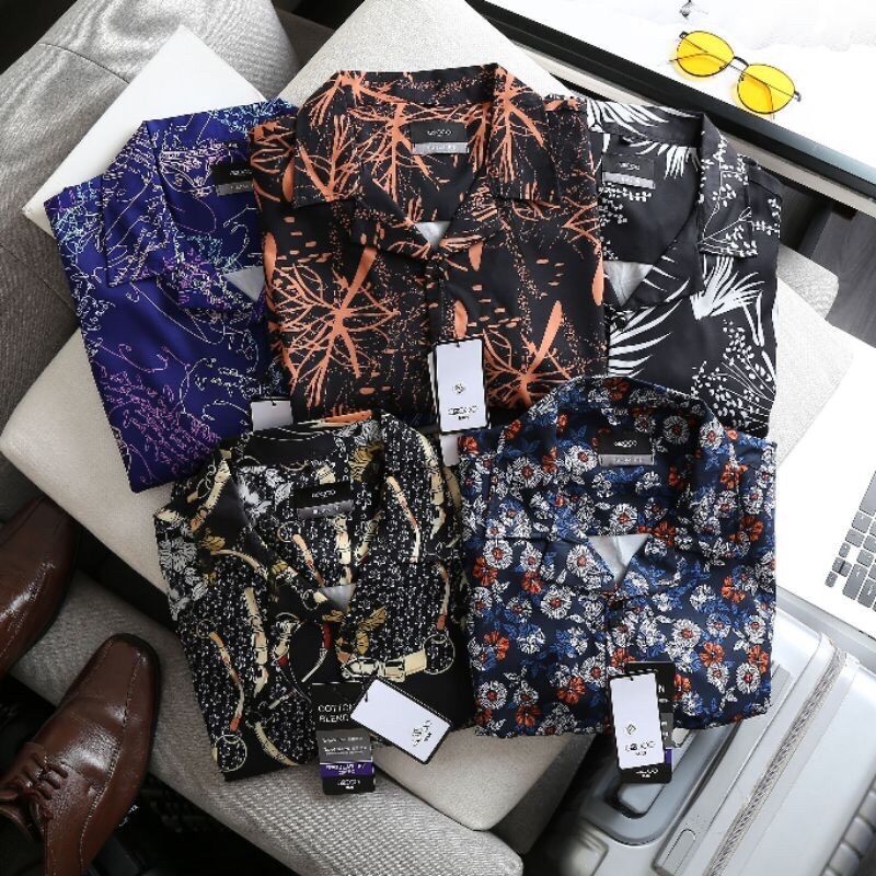 Áo sơ mi hoa văn tay ngắn cổ vest big size