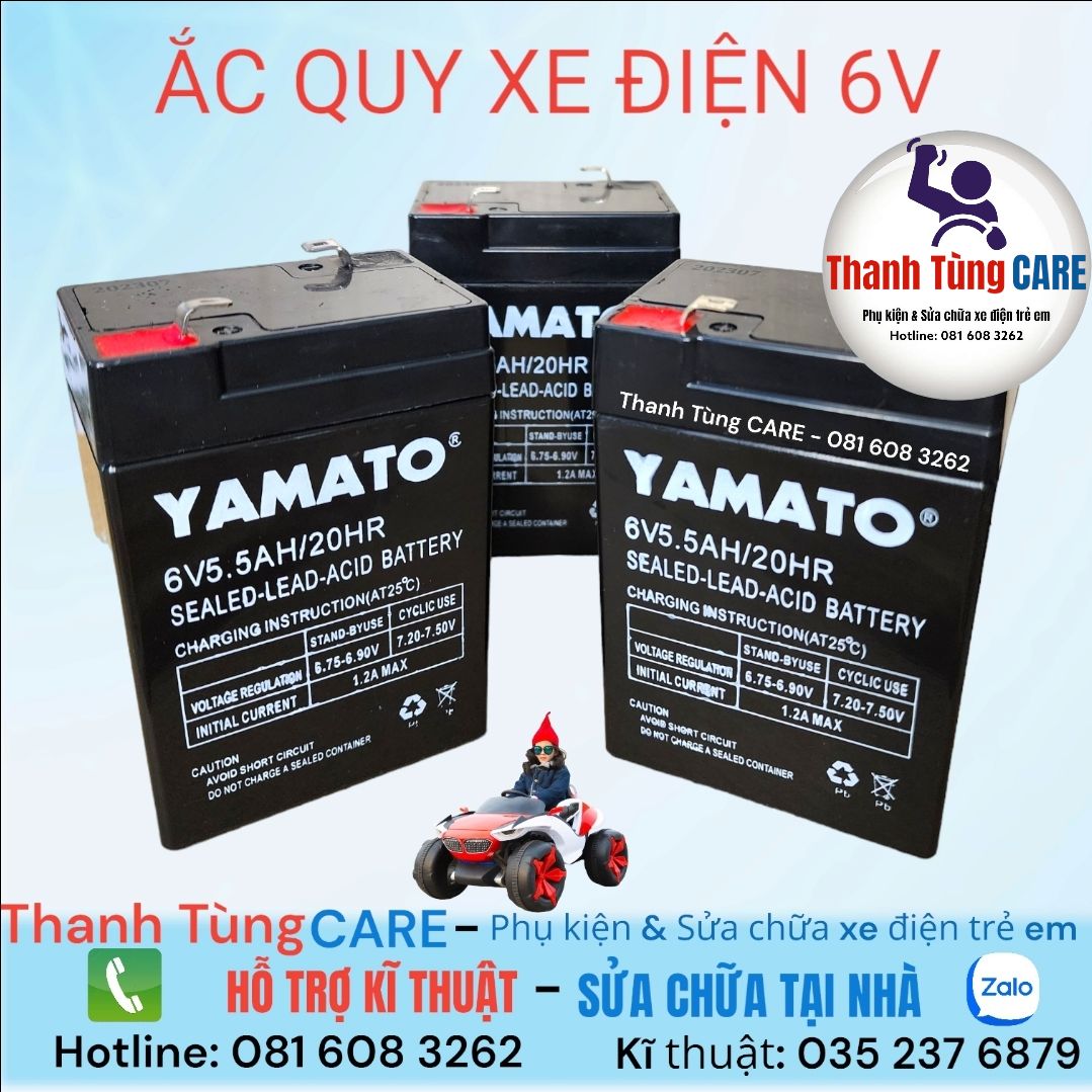 [Ắc quy6V] Ắc quy xe điện trẻ em 6V5.5Ah YAMATO chính hãng | Pin tích điện 6V cho quạt tích điện, câ