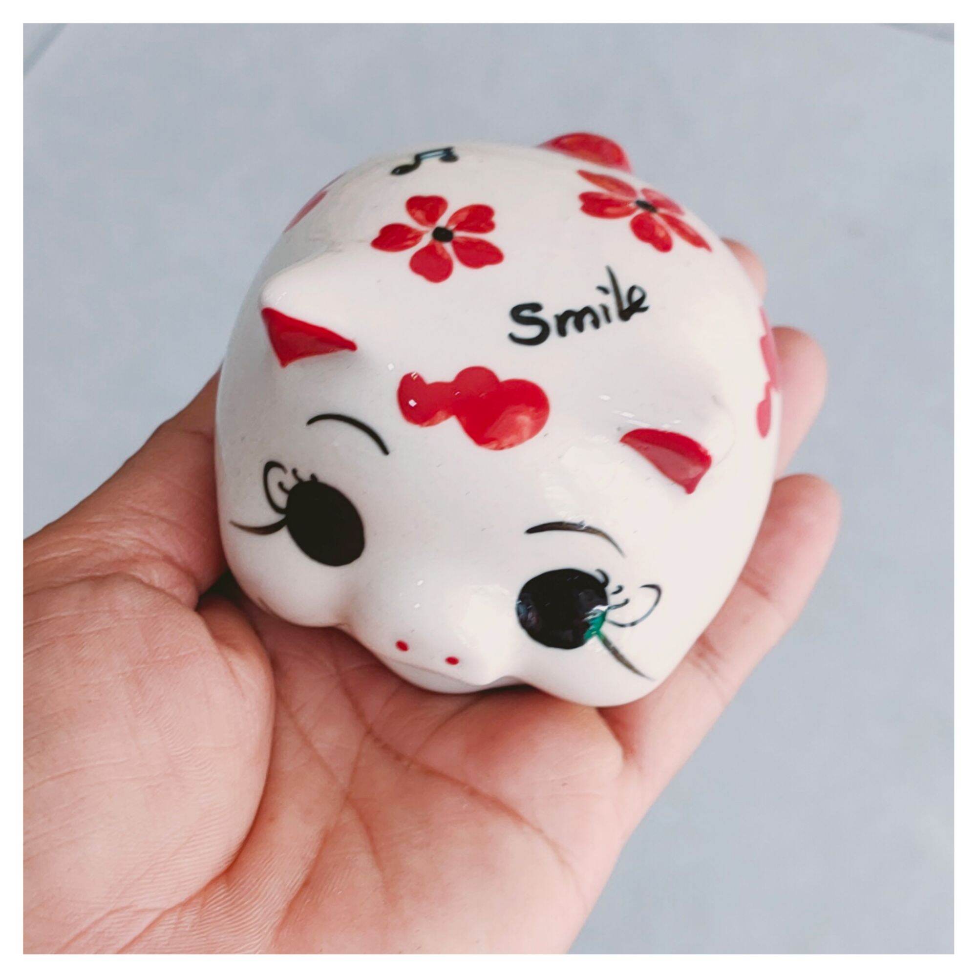 Heo đất tiết kiệm SỨ TRÒN MINI (không bỏ vàng chứa được 15 tờ tiền heo dài chứa 35 tờ (hoa văn ngẫu nhiên)