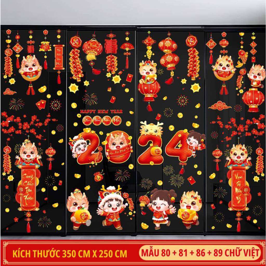 Decal Tết 2024 Chữ Việt dán tường, dán kính trang trí ngày tết siêu xinh