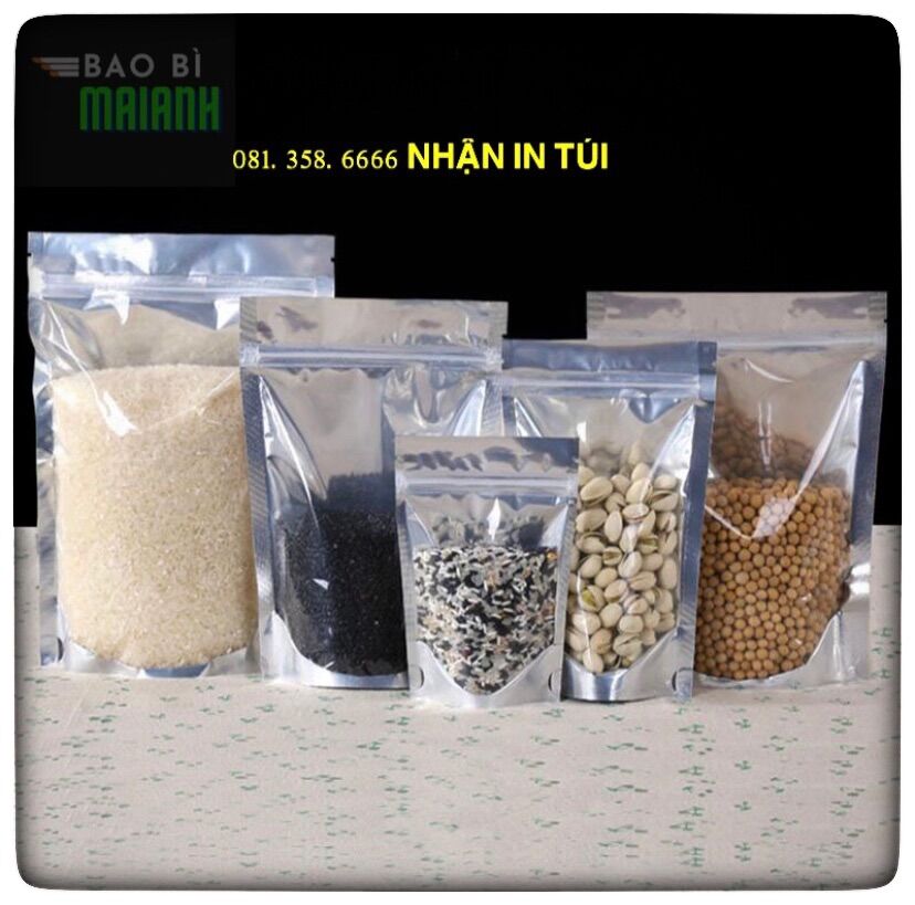 1 KG TÚI  ZIP BẠC HÀNG CÔNG TY ĐẸP túi zipper bạc đáy đứng, túi zip 1 một mặt bạc, 1 mặt trong