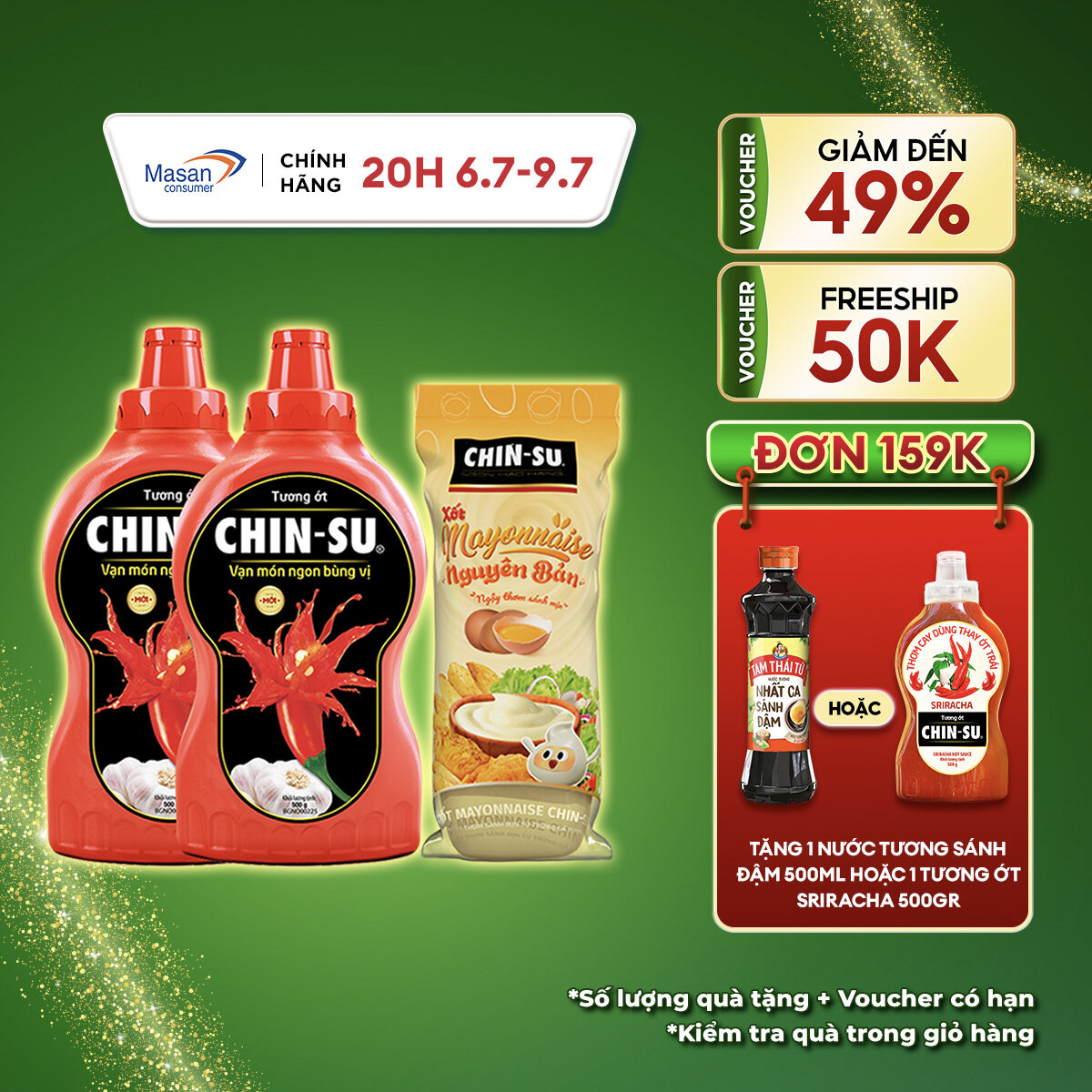[20h 6.7-9.7 Voucher 18% CHO ĐƠN TỪ 199k]Combo 2 Tương Ớt CHIN-SU 500G + Xốt Mayonnaise Nguyên Bản Chin-su 250G (Bao bì có thể thay đổi theo đợt nhập hàng)